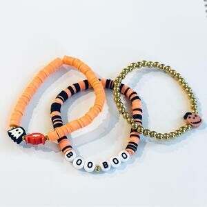 Halloween Heishi Bead Orange, Black and White Bracelet Stack